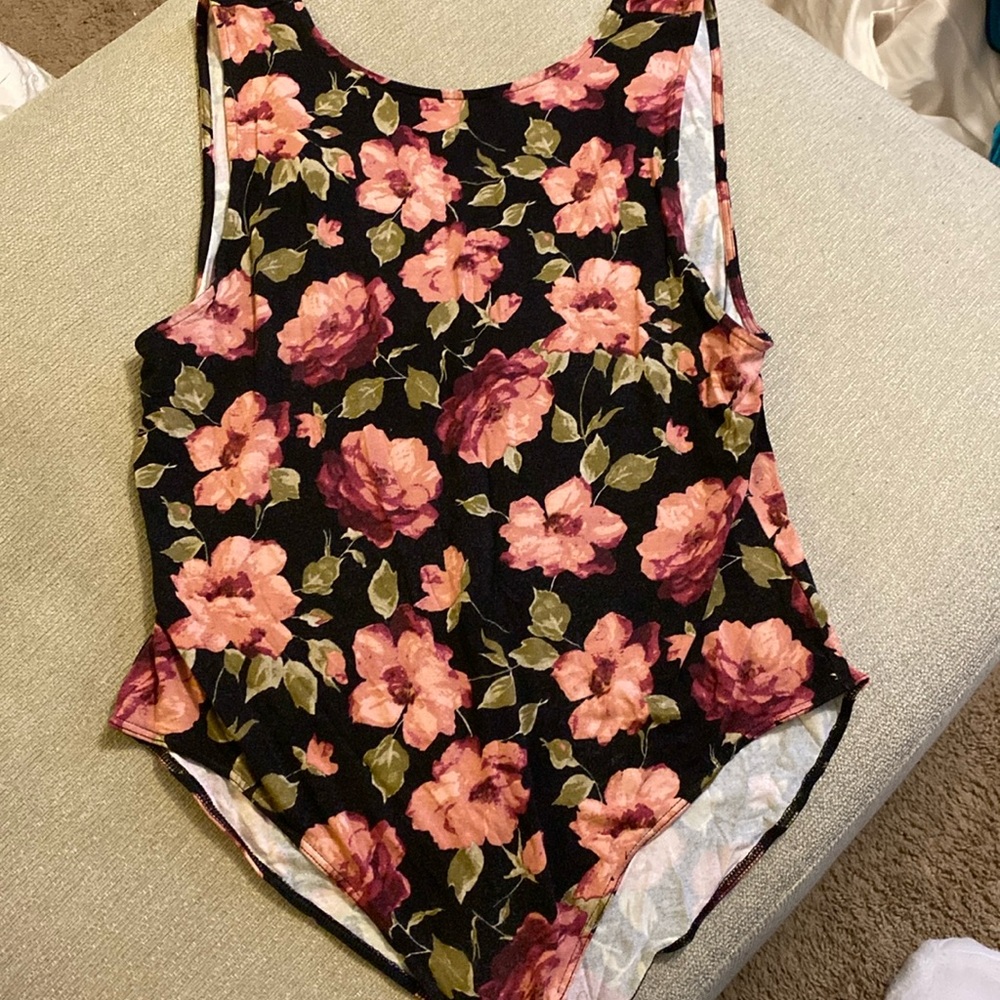 American Eagle Outfitters Floral Bodysuit - Black and Pink